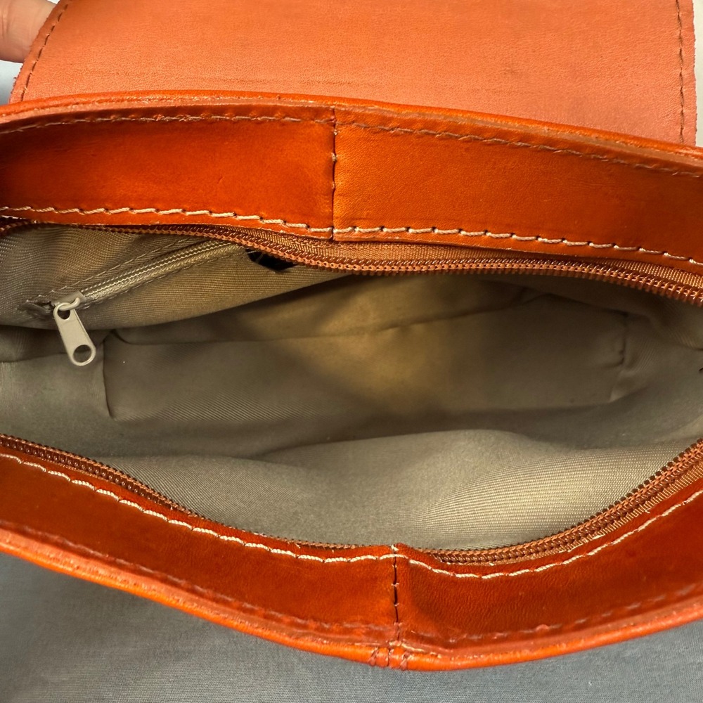 Italian Vera‎ Pelle Brown Leather Crossbody Bag Purse Magnetic Flap Closure - Picture 9 of 15